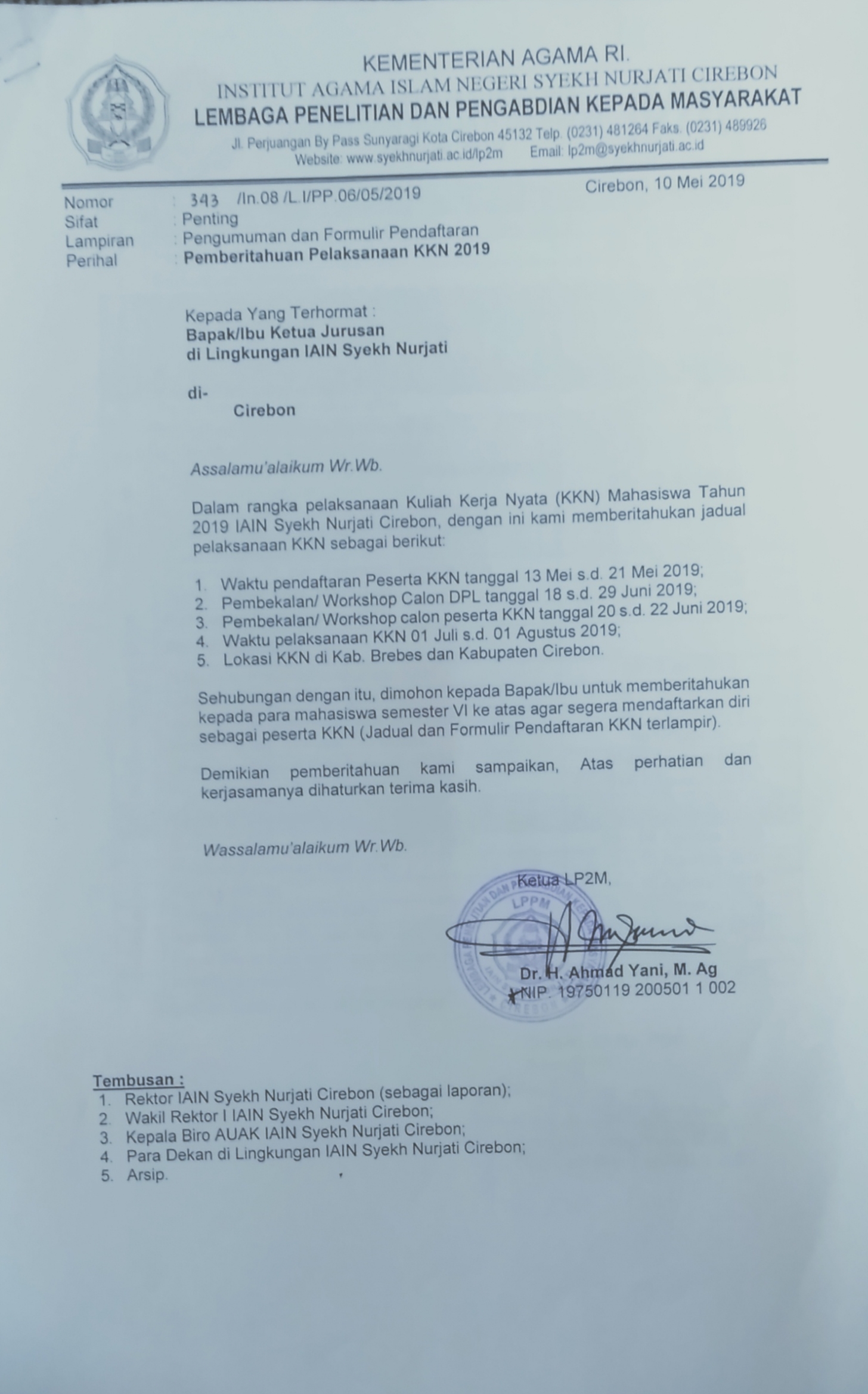 PEMBERITAHUAN PELAKSANAAN KKN 2019