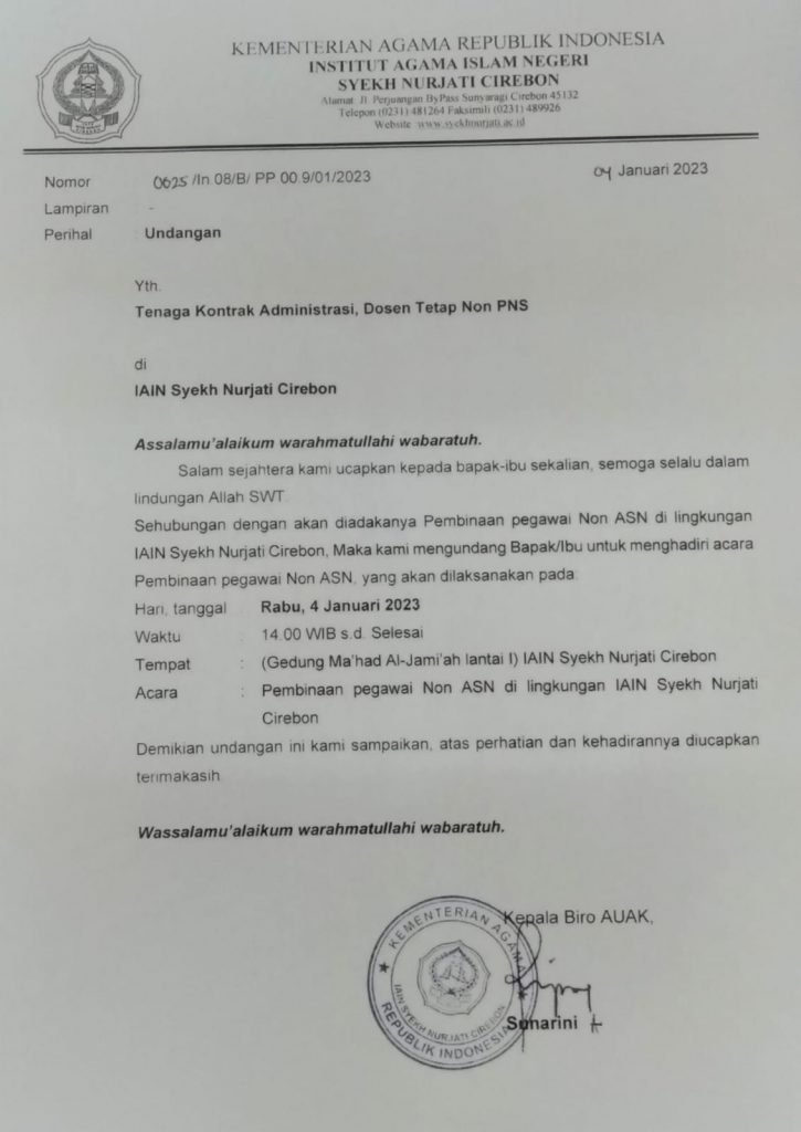 PEMBERITAHUAN TENAGA KONTRAK ADMINISTRASI, DOSEN TETAP NON PNS