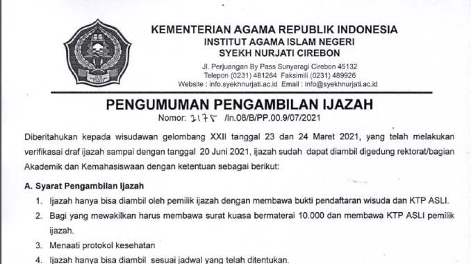 PENGUMUMAN PENGAMBILAN IJAZAH