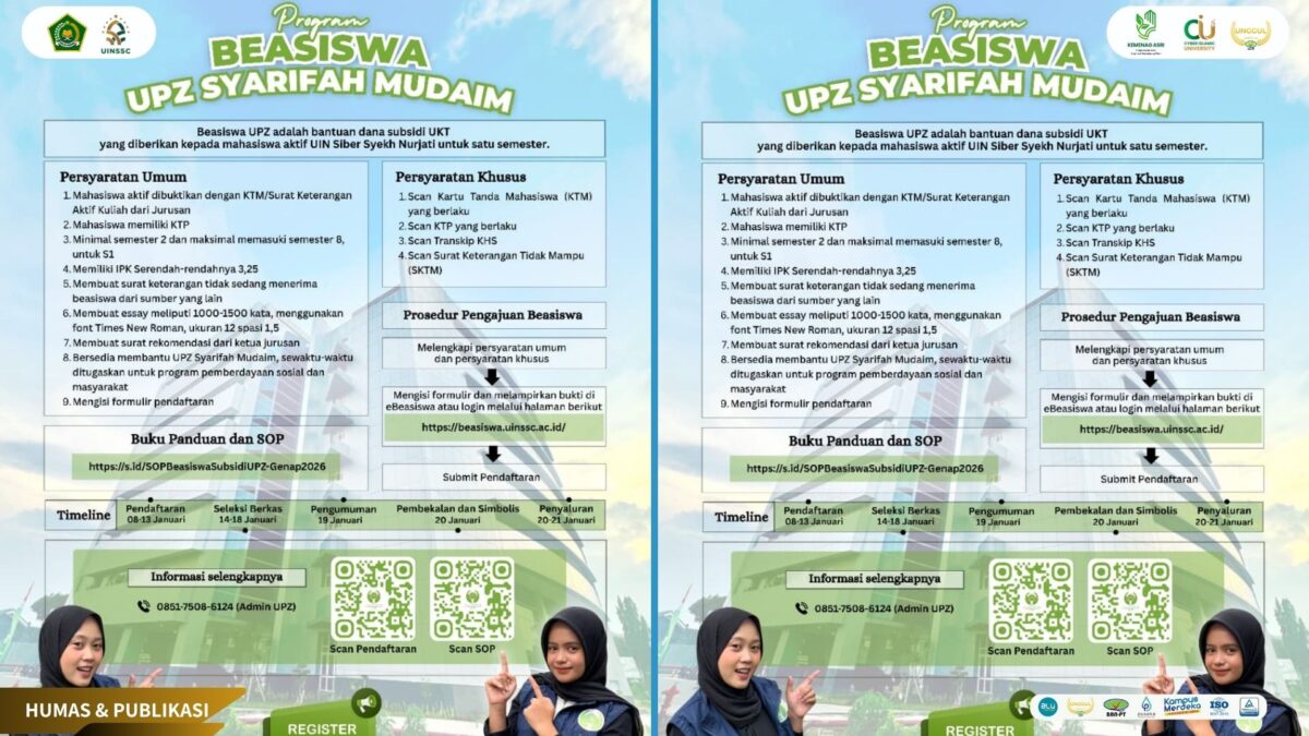 Pengumuman Jurusan Sejarah Peradaban Islam Buka (UPZ Syarifah Mudaim Buka Program Beasiswa dan Subsidi UKT 2026)