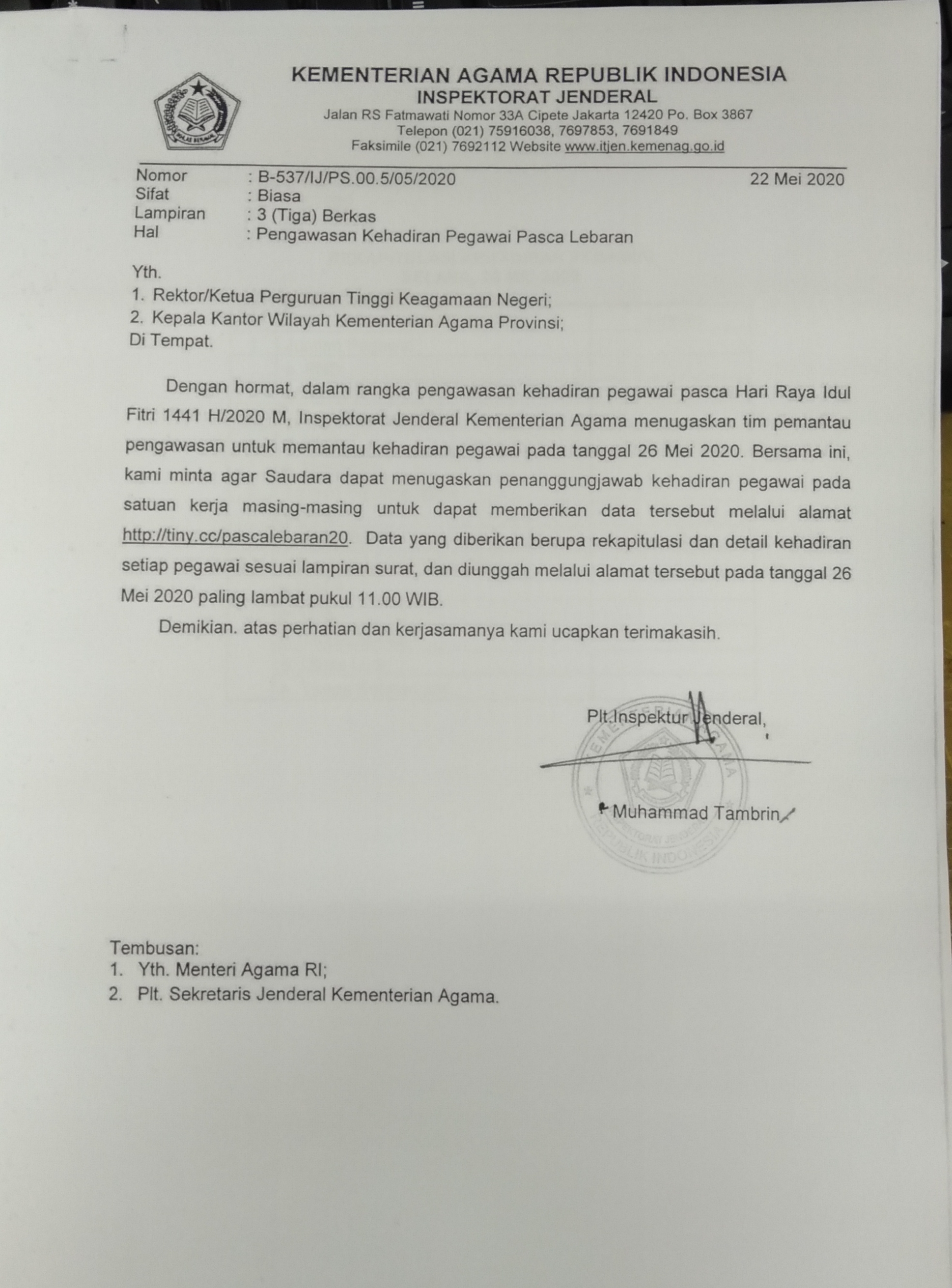 PENGAWASAN KEHADIRAN PEGAWAI PASCA LEBARAN