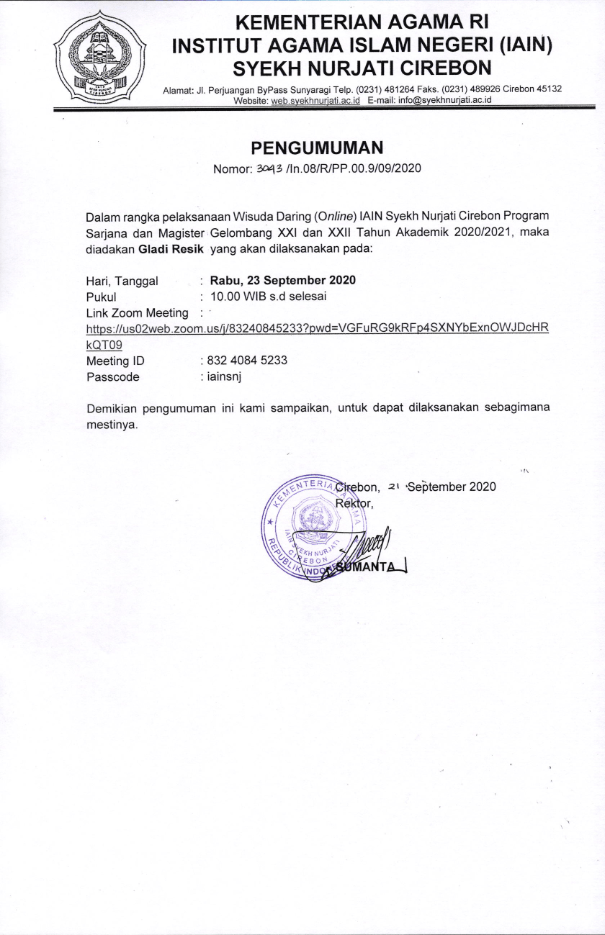 Gladi Resik Visuda Virtual IAIN Syekh Nurjati Cirebon Tahun 2020