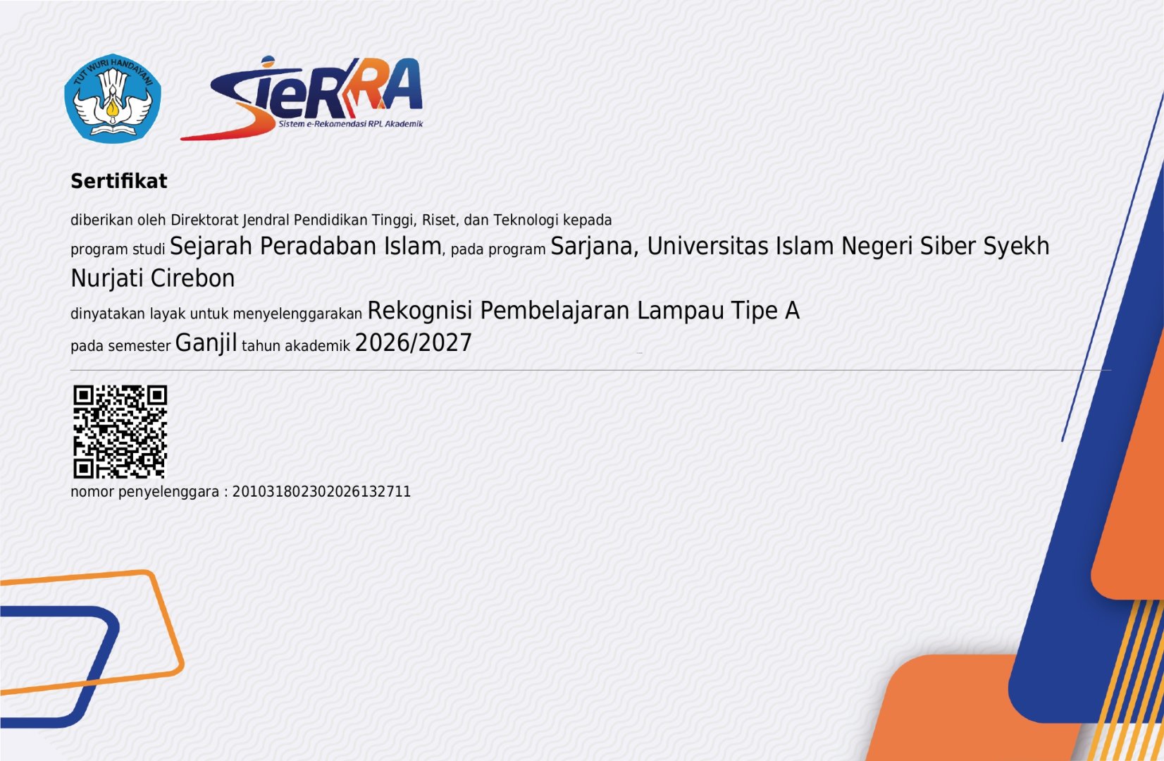 Program Studi Sejarah Peradaban Islam UIN Siber Syekh Nurjati Cirebon Kantongi Sertifikat Penyelenggara RPL Tipe A